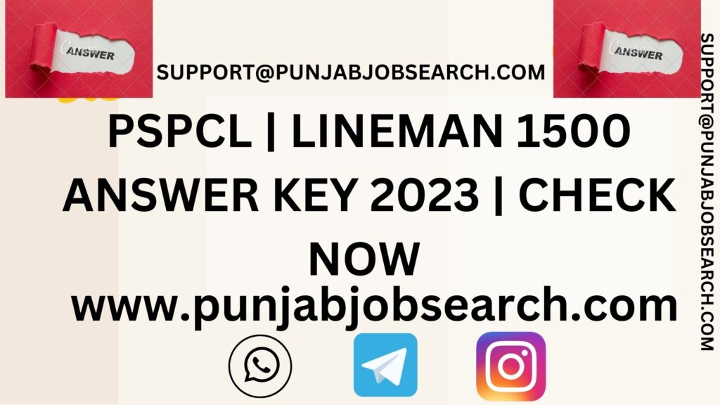 PSPCL | LINEMAN 1500 ANSWER KEY 2023 | CHECK NOW 