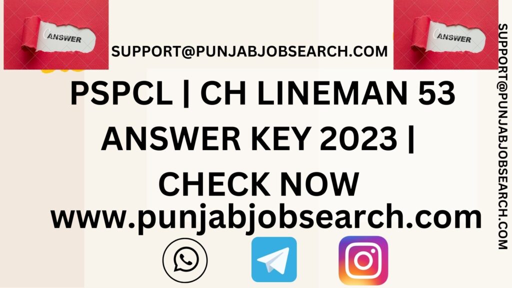 PSPCL | CH LINEMAN 53 ANSWER KEY 2023 | 